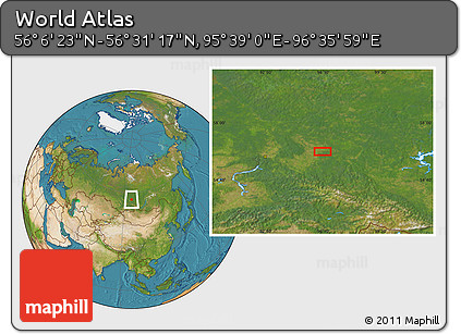 Satellite Location Map of the Area around 56° 18' 50" N, 96° 7' 30" E