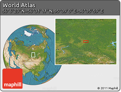 Satellite Location Map of the Area around 56° 18' 50" N, 96° 7' 30" E