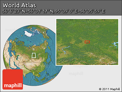 Satellite Location Map of the Area around 56° 18' 50" N, 96° 7' 30" E