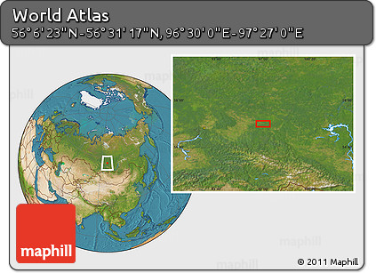 Satellite Location Map of the Area around 56° 18' 50" N, 96° 58' 29" E