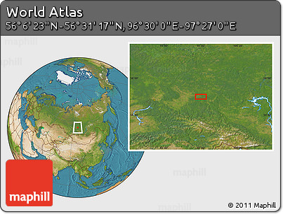Satellite Location Map of the Area around 56° 18' 50" N, 96° 58' 29" E