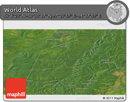 Satellite 3D Map of the Area around 56° 18' 50" N, 97° 49' 29" E