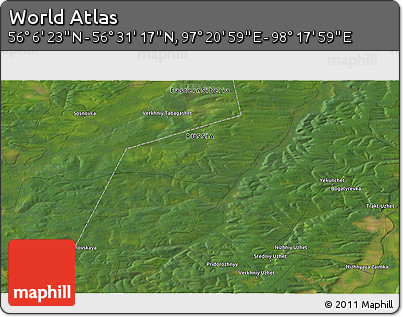 Satellite 3D Map of the Area around 56° 18' 50" N, 97° 49' 29" E