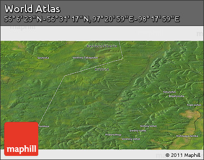 Satellite 3D Map of the Area around 56° 18' 50" N, 97° 49' 29" E