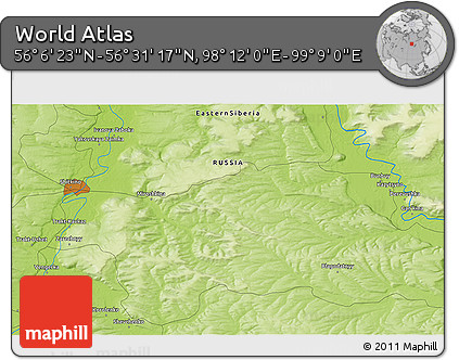 Physical 3D Map of the Area around 56° 18' 50" N, 98° 40' 30" E