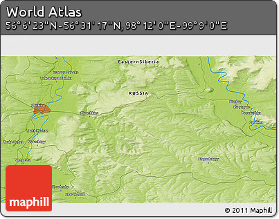 Physical 3D Map of the Area around 56° 18' 50" N, 98° 40' 30" E