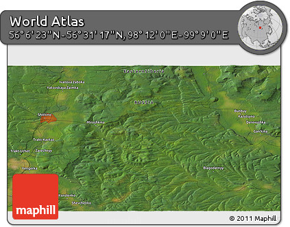 Satellite 3D Map of the Area around 56° 18' 50" N, 98° 40' 30" E