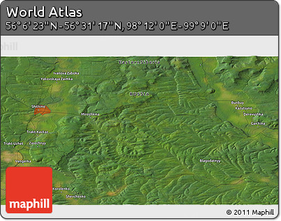 Satellite 3D Map of the Area around 56° 18' 50" N, 98° 40' 30" E