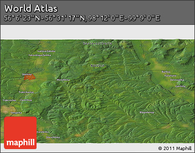 Satellite 3D Map of the Area around 56° 18' 50" N, 98° 40' 30" E