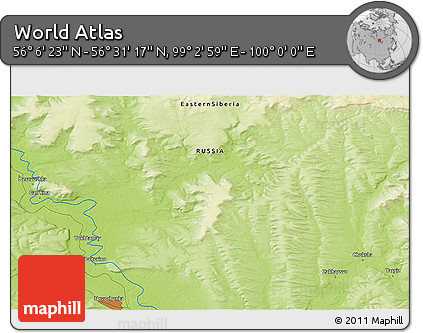 Physical 3D Map of the Area around 56° 18' 50" N, 99° 31' 30" E