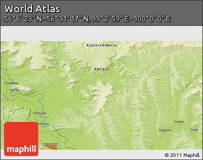 Physical 3D Map of the Area around 56° 18' 50" N, 99° 31' 30" E