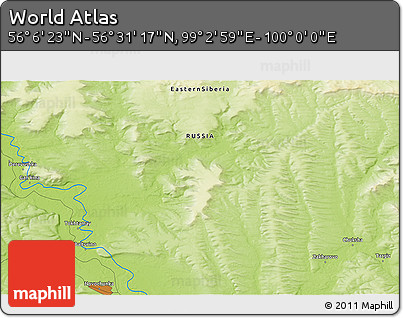 Physical 3D Map of the Area around 56° 18' 50" N, 99° 31' 30" E