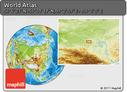 Physical Location Map of the Area around 56° 18' 50" N, 99° 31' 30" E