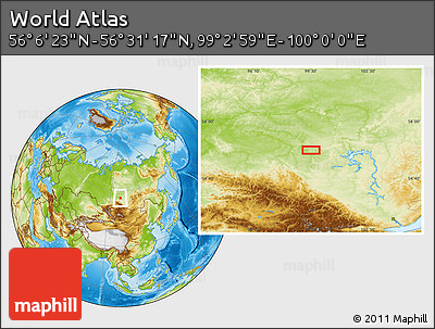 Physical Location Map of the Area around 56° 18' 50" N, 99° 31' 30" E
