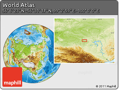 Physical Location Map of the Area around 56° 18' 50" N, 99° 31' 30" E