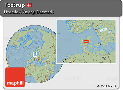 Savanna Style Location Map of Tostrup, hill shading