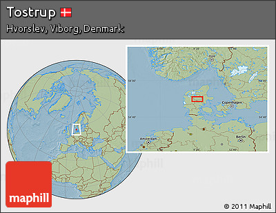 Savanna Style Location Map of Tostrup, hill shading