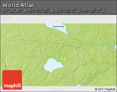 Physical 3D Map of the Area around 56° 41' 3" N, 100° 13' 29" W