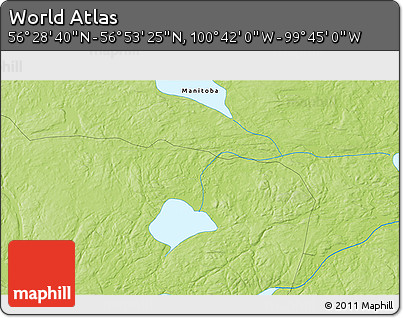 Physical 3D Map of the Area around 56° 41' 3" N, 100° 13' 29" W
