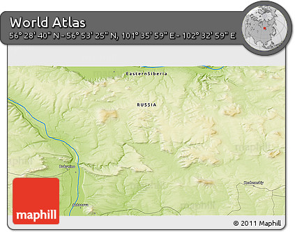 Physical 3D Map of the Area around 56° 41' 3" N, 102° 4' 29" E