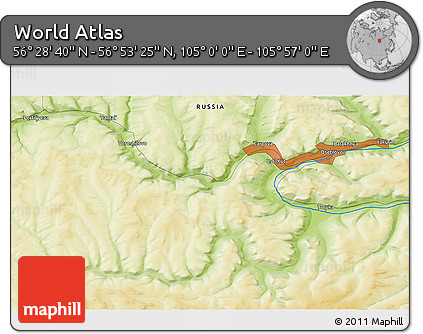 Physical 3D Map of the Area around 56° 41' 3" N, 105° 28' 29" E
