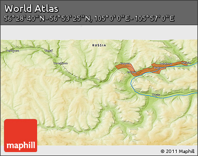 Physical 3D Map of the Area around 56° 41' 3" N, 105° 28' 29" E