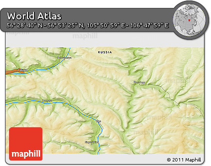 Physical 3D Map of the Area around 56° 41' 3" N, 106° 19' 29" E