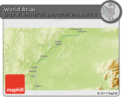 Physical 3D Map of the Area around 56° 41' 3" N, 108° 1' 30" E
