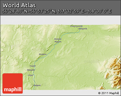 Physical 3D Map of the Area around 56° 41' 3" N, 108° 1' 30" E
