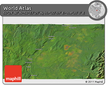 Satellite 3D Map of the Area around 56° 41' 3" N, 108° 1' 30" E
