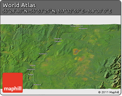 Satellite 3D Map of the Area around 56° 41' 3" N, 108° 1' 30" E