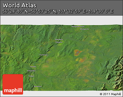 Satellite 3D Map of the Area around 56° 41' 3" N, 108° 1' 30" E