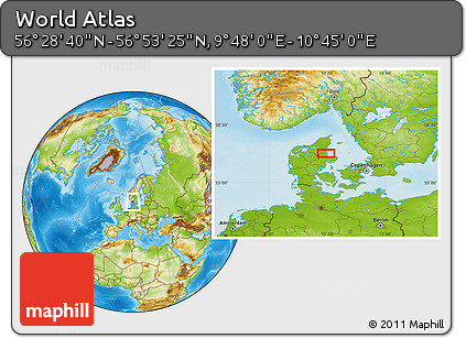 Physical Location Map of the Area around 56° 41' 3" N, 10° 16' 30" E