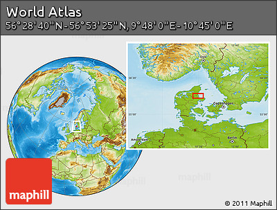 Physical Location Map of the Area around 56° 41' 3" N, 10° 16' 30" E