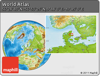 Physical Location Map of the Area around 56° 41' 3" N, 10° 16' 30" E