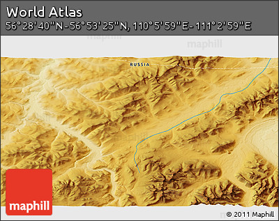 Physical 3D Map of the Area around 56° 41' 3" N, 110° 34' 29" E
