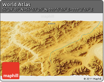 Physical 3D Map of the Area around 56° 41' 3" N, 110° 34' 29" E