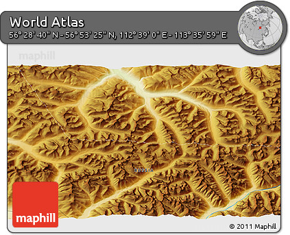 Physical 3D Map of the Area around 56° 41' 3" N, 113° 7' 30" E