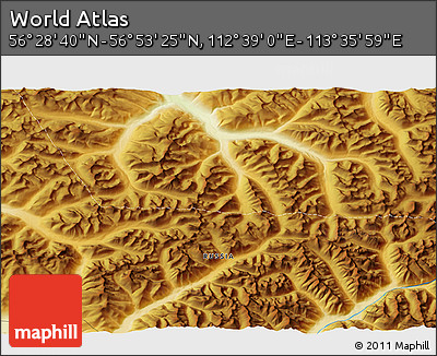 Physical 3D Map of the Area around 56° 41' 3" N, 113° 7' 30" E
