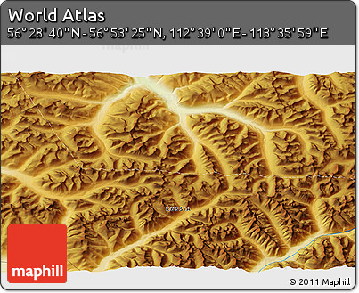Physical 3D Map of the Area around 56° 41' 3" N, 113° 7' 30" E