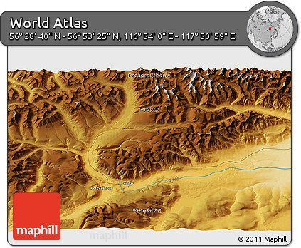Physical 3D Map of the Area around 56° 41' 3" N, 117° 22' 30" E