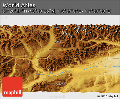 Physical 3D Map of the Area around 56° 41' 3" N, 117° 22' 30" E