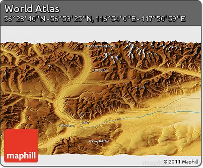 Physical 3D Map of the Area around 56° 41' 3" N, 117° 22' 30" E