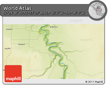Physical 3D Map of the Area around 56° 41' 3" N, 117° 13' 29" W