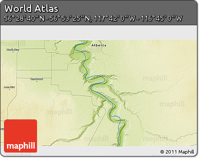 Physical 3D Map of the Area around 56° 41' 3" N, 117° 13' 29" W