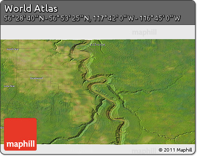 Satellite 3D Map of the Area around 56° 41' 3" N, 117° 13' 29" W