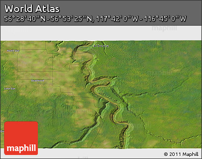 Satellite 3D Map of the Area around 56° 41' 3" N, 117° 13' 29" W