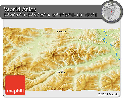 Physical 3D Map of the Area around 56° 41' 3" N, 120° 46' 30" E
