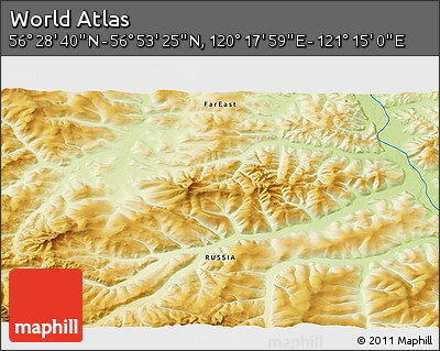 Physical 3D Map of the Area around 56° 41' 3" N, 120° 46' 30" E