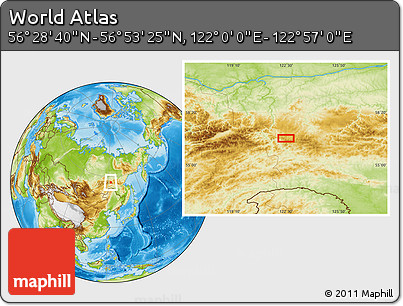 Physical Location Map of the Area around 56° 41' 3" N, 122° 28' 29" E